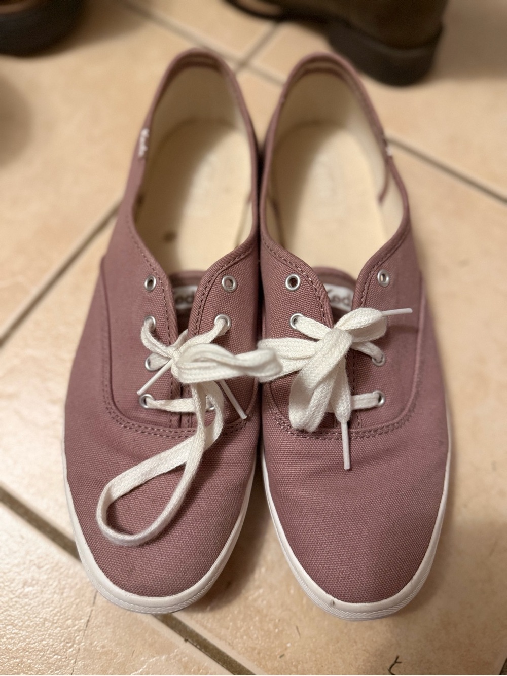 Keds Canvas Lace-Up Sneakers - Dusty Mauve with White Laces